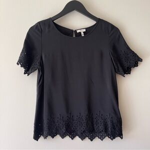 Joie Black Lace Trim Top in Caviar